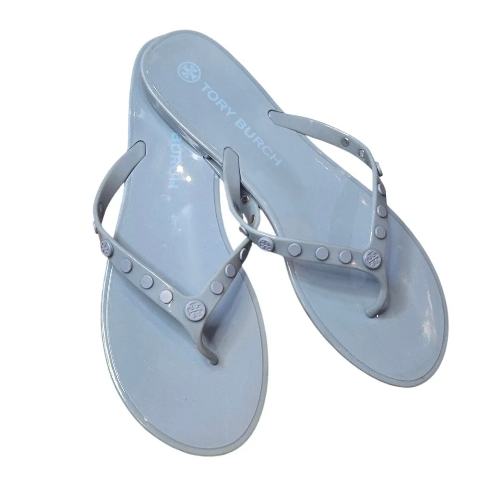 Tory Burch Jelly Sandals Flip Flops Light Blue Studded Size 11 Preppy Casual